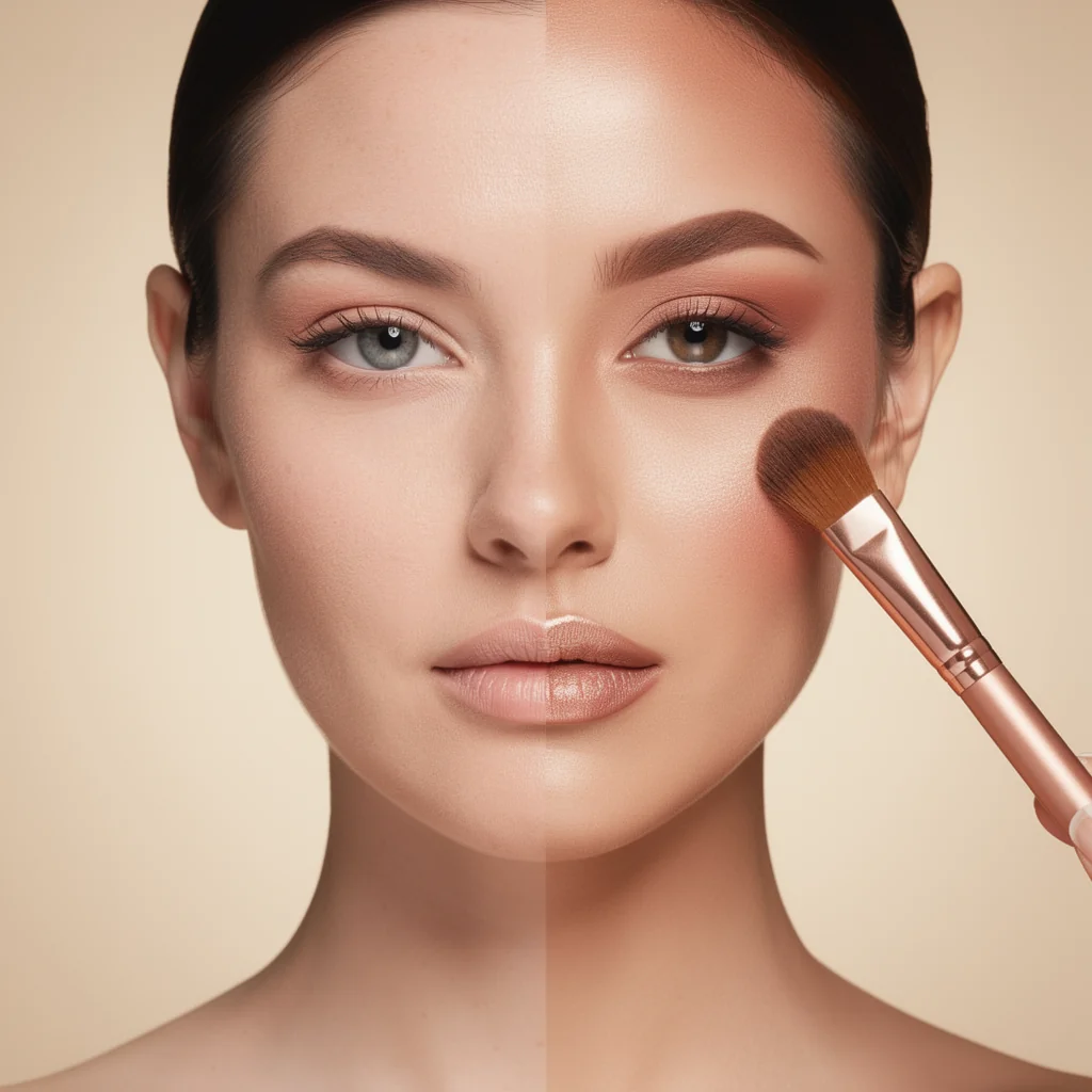 Before and after makeup transformation
